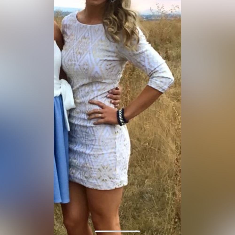 As U Wish White Dress with Gold Embossing -  Size Medium